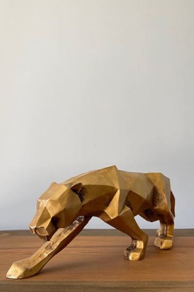 Leopar-Puma-Jaguar Kübik Polyester Döküm Dekoratif Biblo Siyah-Gold