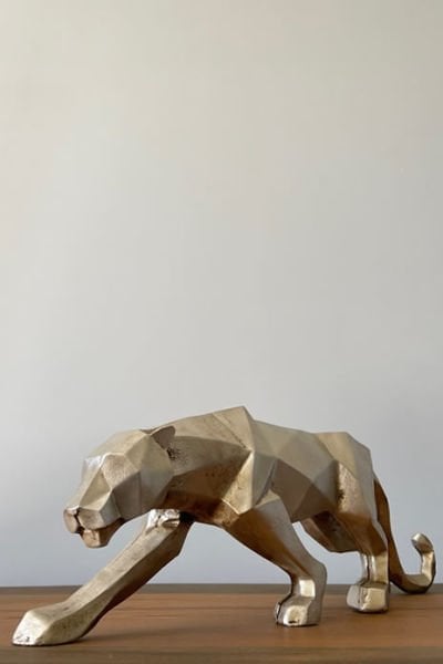 Leopar-Puma-Jaguar Kübik Polyester Döküm Dekoratif Biblo Siyah-Gold