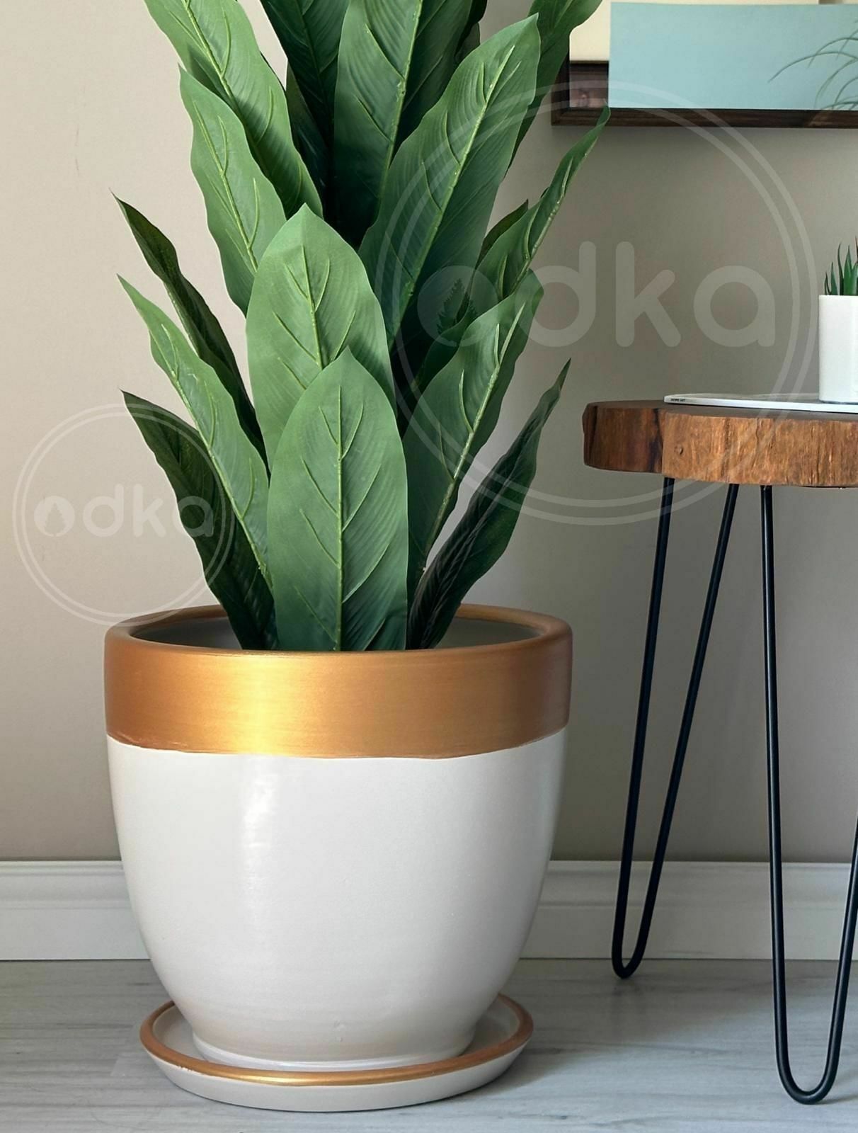 10 Lt Saksı Klasik Saksı Tabaklı Yükseklik 23cm Çap 25cm Ekru-Gold