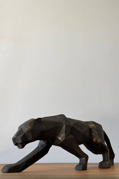 Leopar-Puma-Jaguar Kübik Polyester Döküm Dekoratif Biblo Siyah-Gold