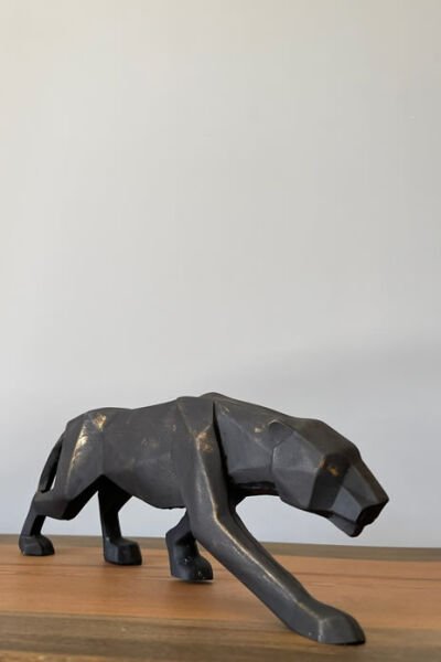 Leopar-Puma-Jaguar Kübik Polyester Döküm Dekoratif Biblo Siyah-Gold