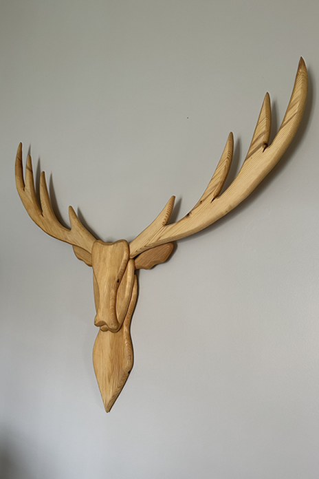 Ahşap Geyik Kafası Büyük Boy Naturel 115cmX H:110cm
