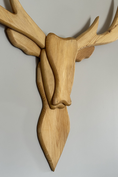 Ahşap Geyik Kafası Büyük Boy Naturel 115cmX H:110cm