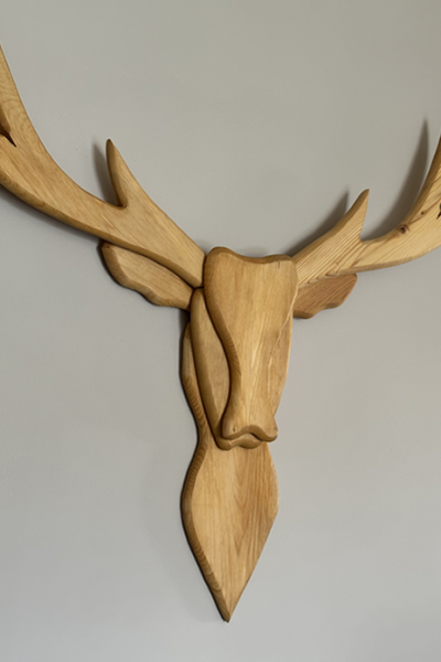 Ahşap Geyik Kafası Büyük Boy Naturel 115cmX H:110cm