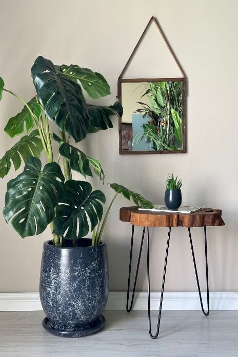 Armut Saksı Tabaklı Yükseklik:32cm Çap:26cm Antrasit Mermer Desenli