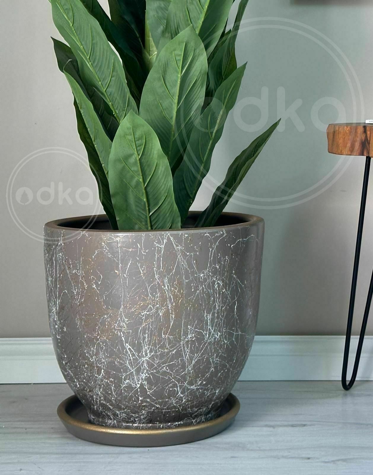 10 Lt Saksı Klasik Saksı Tabaklı Yükseklik 23cm Çap 25cm Vizon-Beyaz-Gold