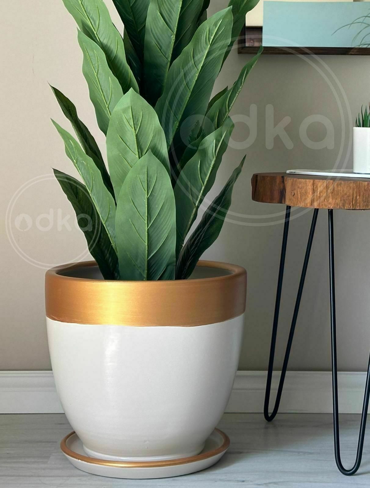 10 Lt Saksı Klasik Saksı Tabaklı Yükseklik 23cm Çap 25cm Ekru-Gold