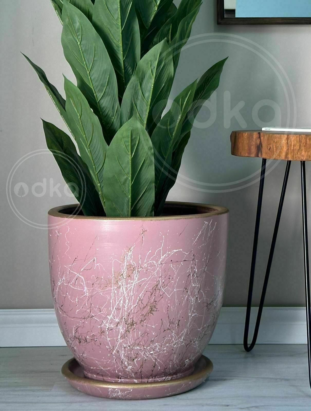 Klasik Saksı Tabaklı Yükseklik 23cm Çap 25cm Pembe-Beyaz-Gold