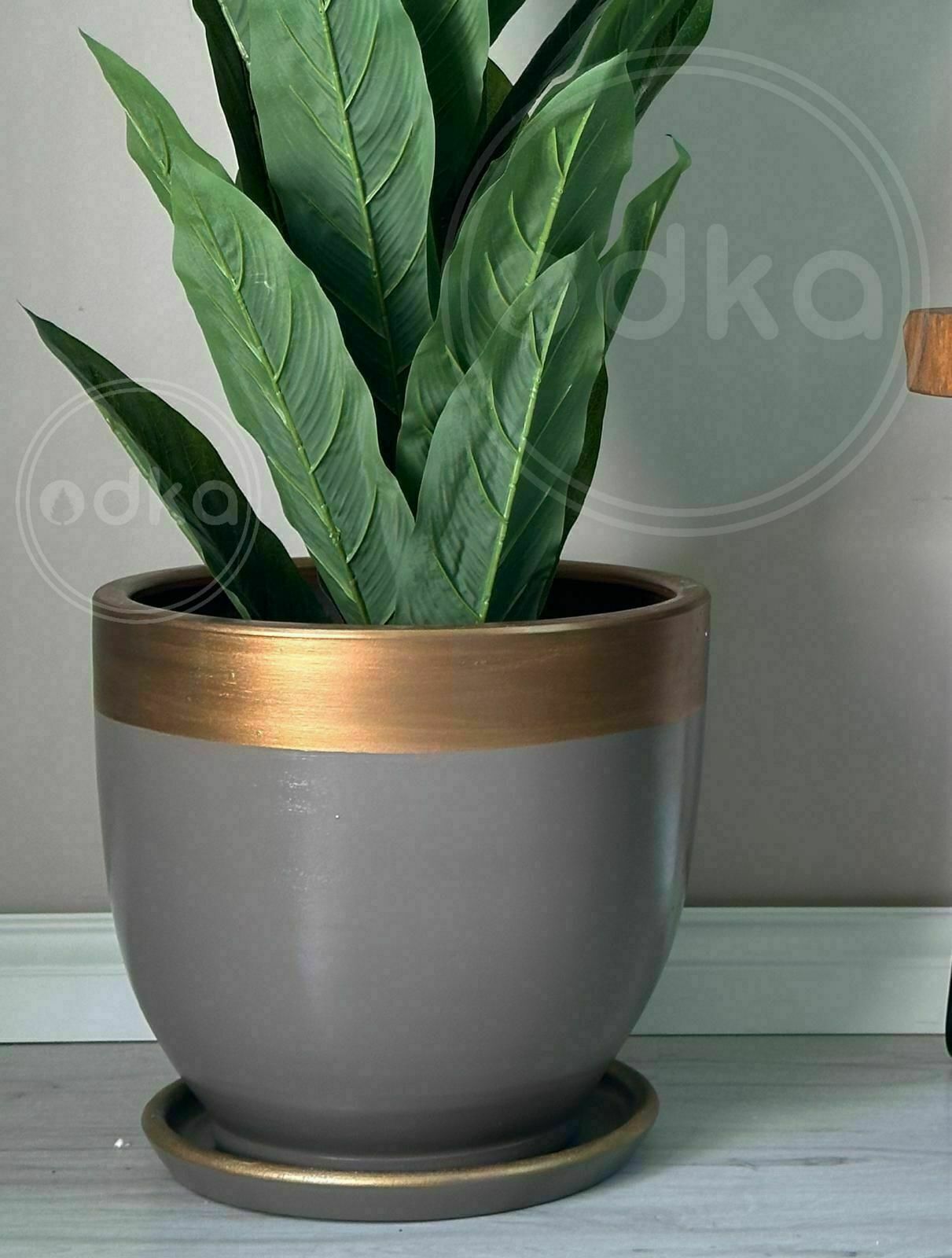 Klasik Saksı Tabaklı Yükseklik 23cm Çap 25cm Vizon-Gold