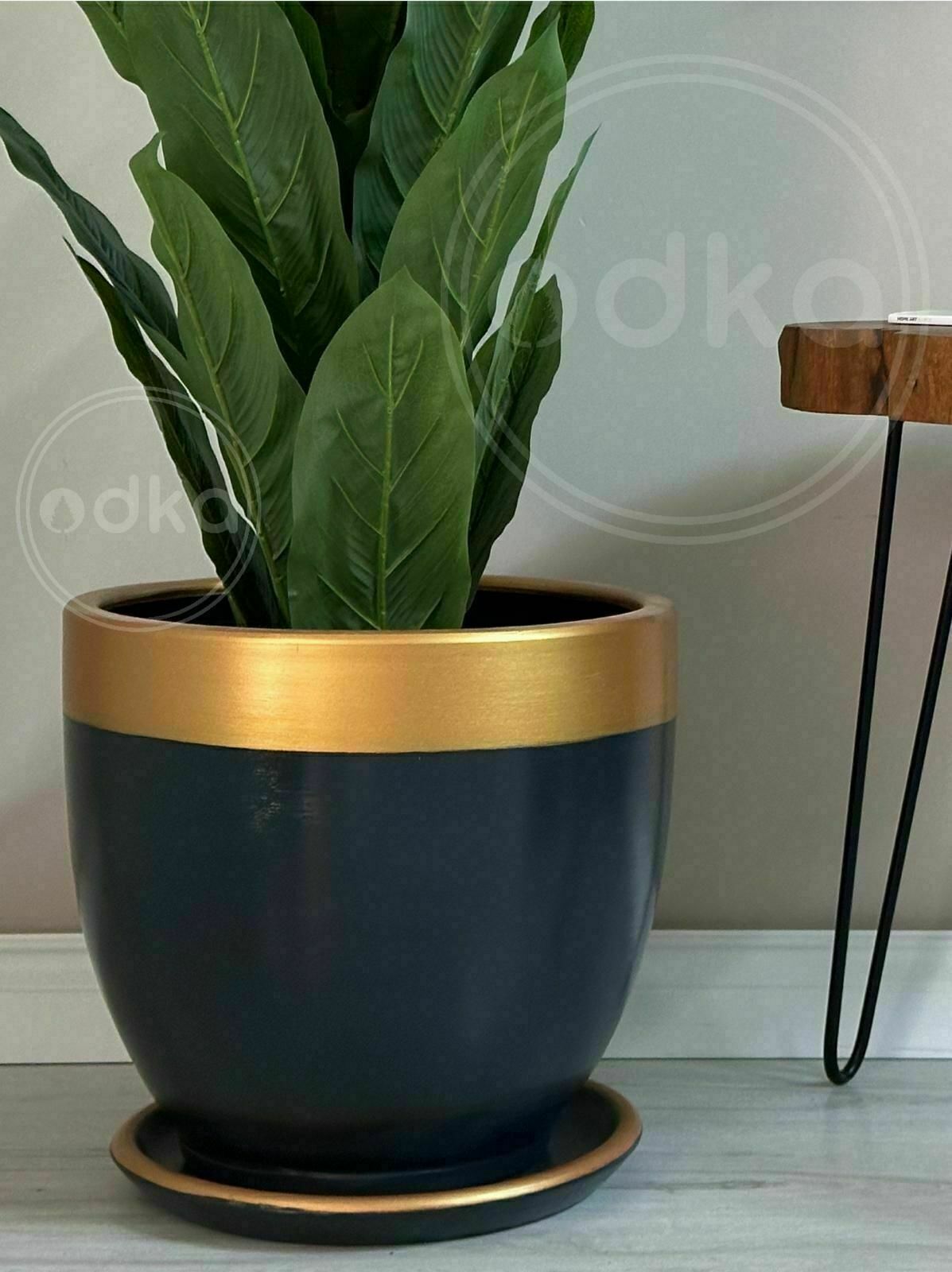 Klasik Saksı Tabaklı Yükseklik 23cm Çap 25cm Antrasit-Gold