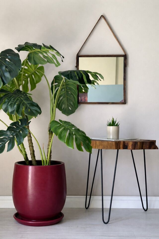 Armut Saksı Tabaklı Yükseklik:50cm Çap:35cm Bordo