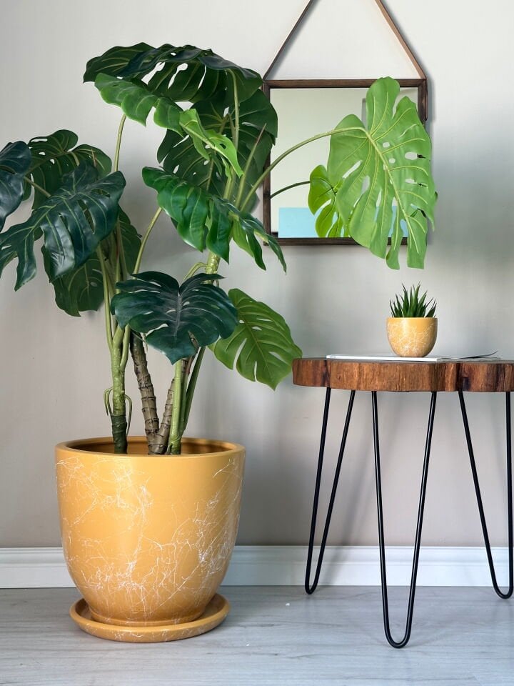 Klasik Saksı Tabaklı Mia Seri- Sarı Mermer Desenli