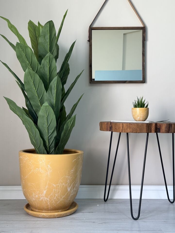 Klasik Saksı Tabaklı Mia Seri- Sarı Mermer Desenli