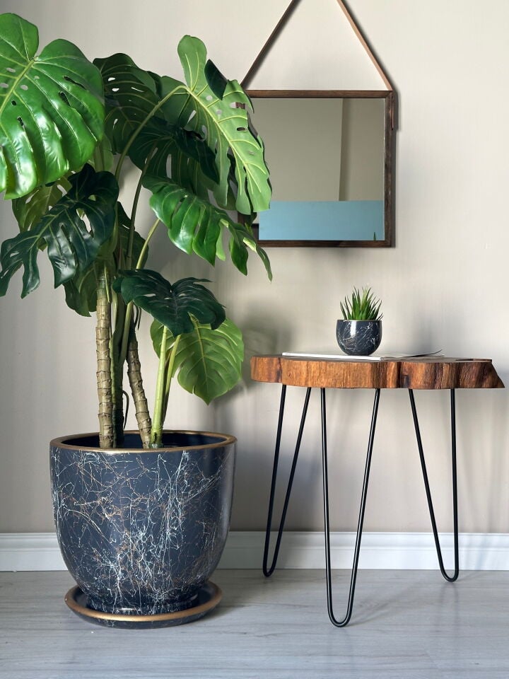 Klasik Saksı Tabaklı Lily Seri- Antrasit Beyaz Gold