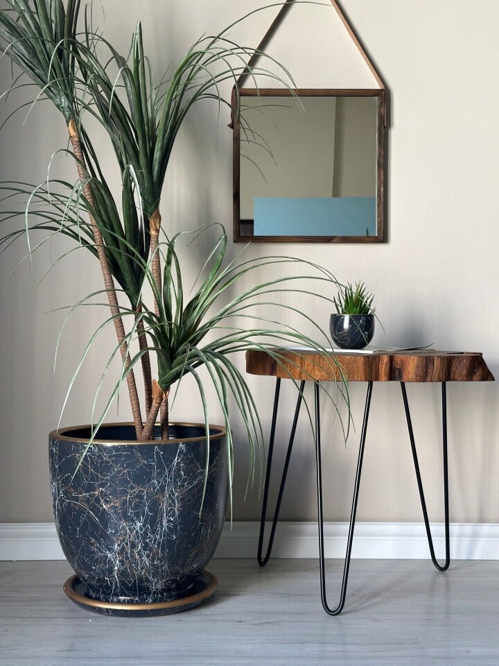 Klasik Saksı Tabaklı Lily Seri- Antrasit Beyaz Gold