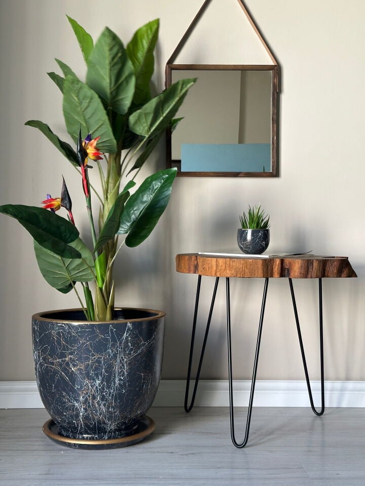 Klasik Saksı Tabaklı Lily Seri- Antrasit Beyaz Gold