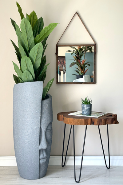 Yarım Yüz Fiber Saksı Koyu Füme H:88cmX Çap: 35cmX Derinlik:50cm