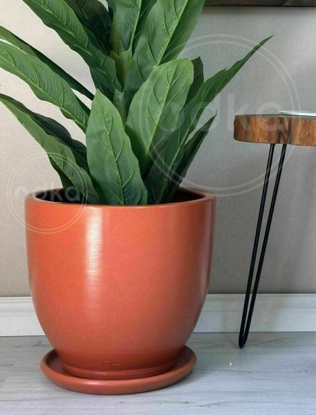 60 Litre Büyük Boy Klasik Saksı Tabaklı Yükseklik 46cm Çap 46cm Kiremit (Naturel)