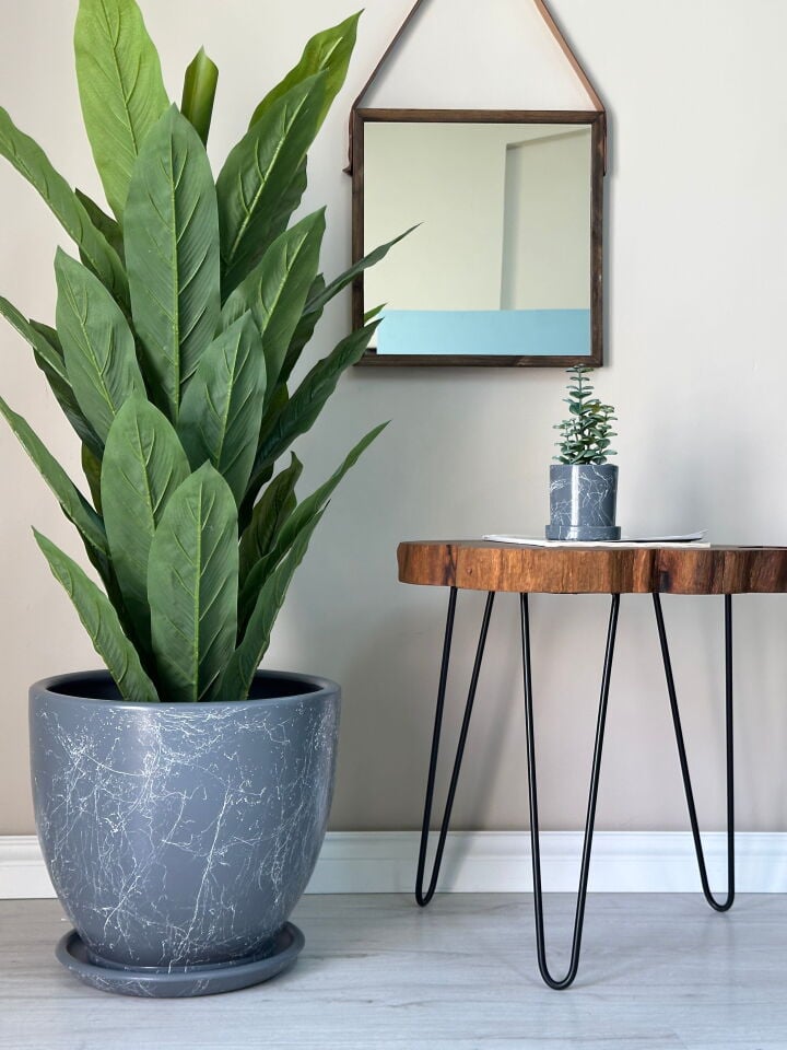 Klasik Saksı Tabaklı Mia Seri- Koyu Füme Mermer Desenli