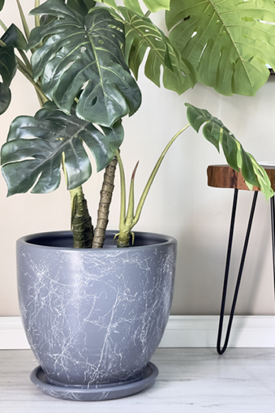 Klasik Saksı Mia- Koyu Füme Mermer Desenli H:23cm X Çap:25cm (10 Litre)