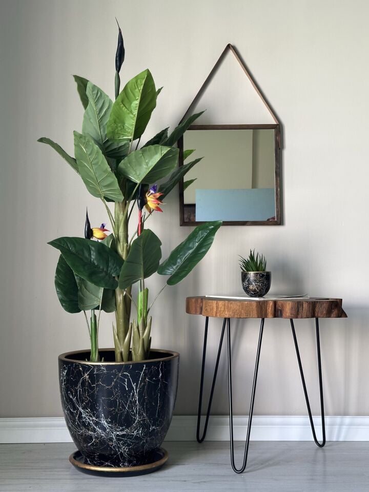 Klasik Saksı Tabaklı Lily Seri- Siyah Beyaz Gold