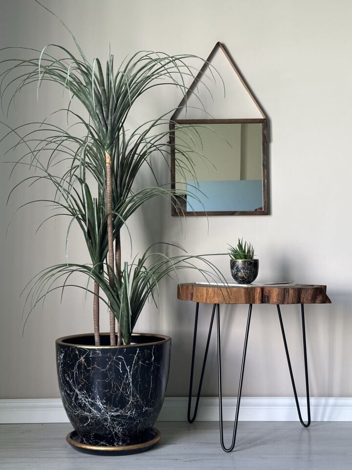 Klasik Saksı Tabaklı Lily Seri- Siyah Beyaz Gold