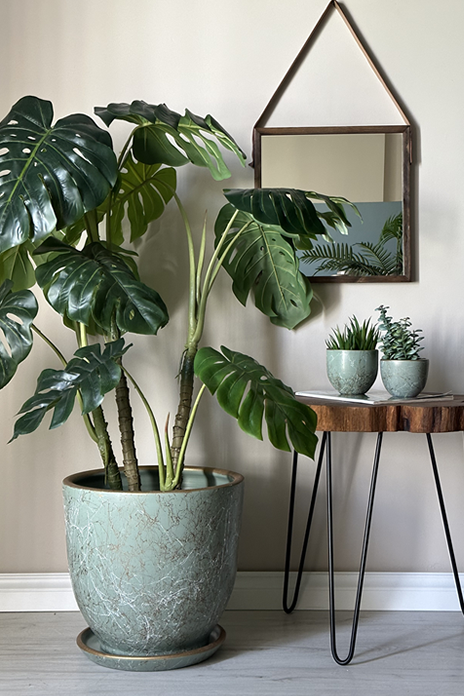 Klasik Saksı Lily- Mint Yeşili Beyaz Gold