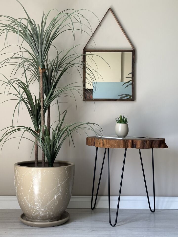 Klasik Saksı Tabaklı Mia Seri- Bej Mermer Desenli