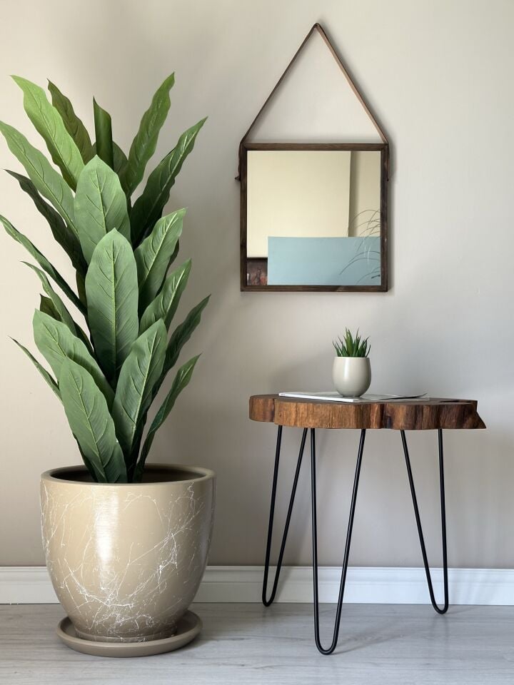 Klasik Saksı Tabaklı Mia Seri- Bej Mermer Desenli