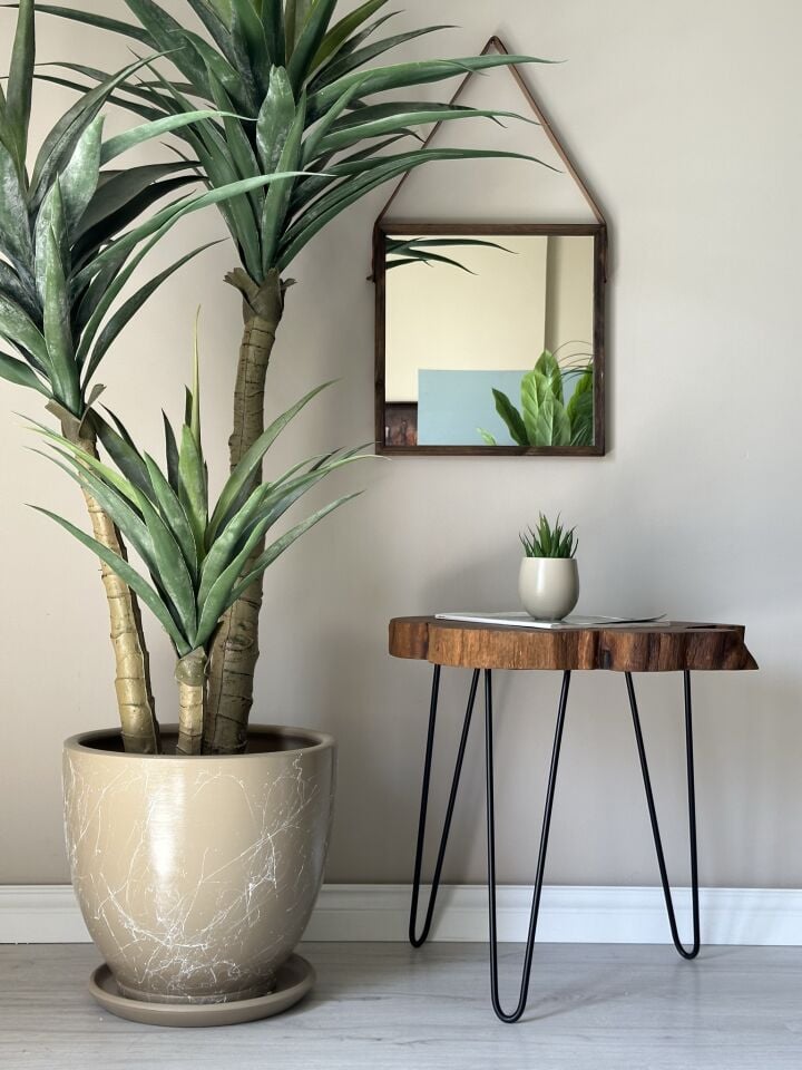 Klasik Saksı Tabaklı Mia Seri- Bej Mermer Desenli