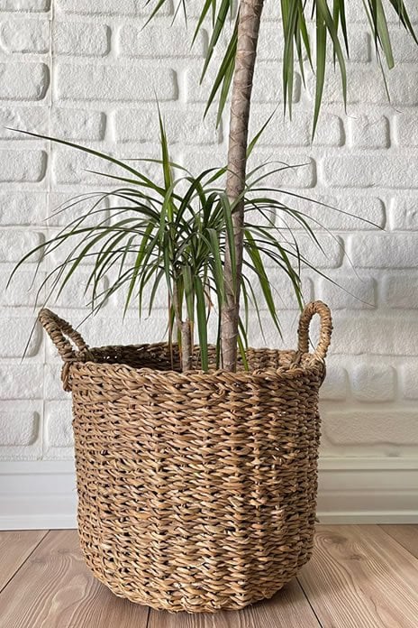 Naturel Kulplu Hasır Sepet 30cm x35cm