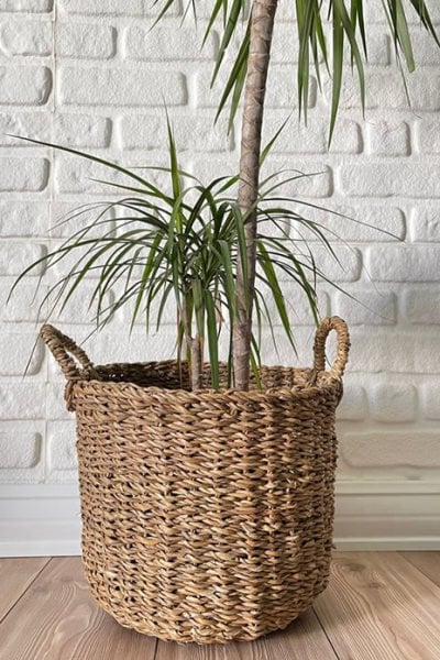 Naturel Kulplu Hasır Sepet 30cm x35cm