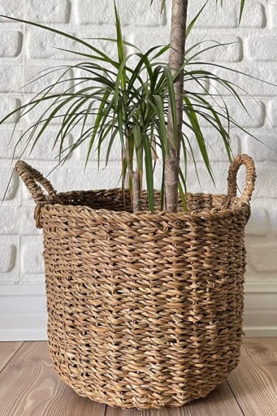 Naturel Kulplu Hasır Sepet 30cm x35cm