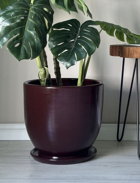 10 Lt Saksı Klasik Saksı Tabaklı Yükseklik 23cm Çap 25cm Bordo