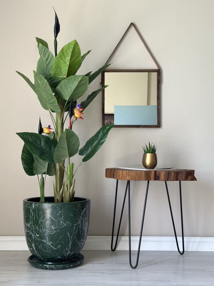 Klasik Saksı Tabaklı Mia Seri- Koyu Yeşil Mermer Desenli