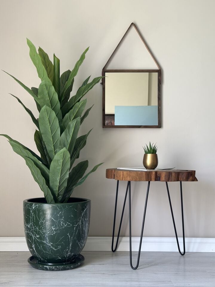 Klasik Saksı Tabaklı Mia Seri- Koyu Yeşil Mermer Desenli