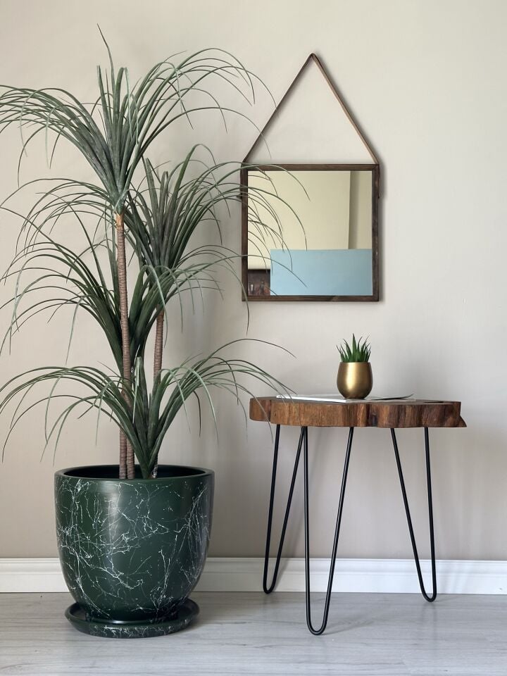 Klasik Saksı Tabaklı Mia Seri- Koyu Yeşil Mermer Desenli